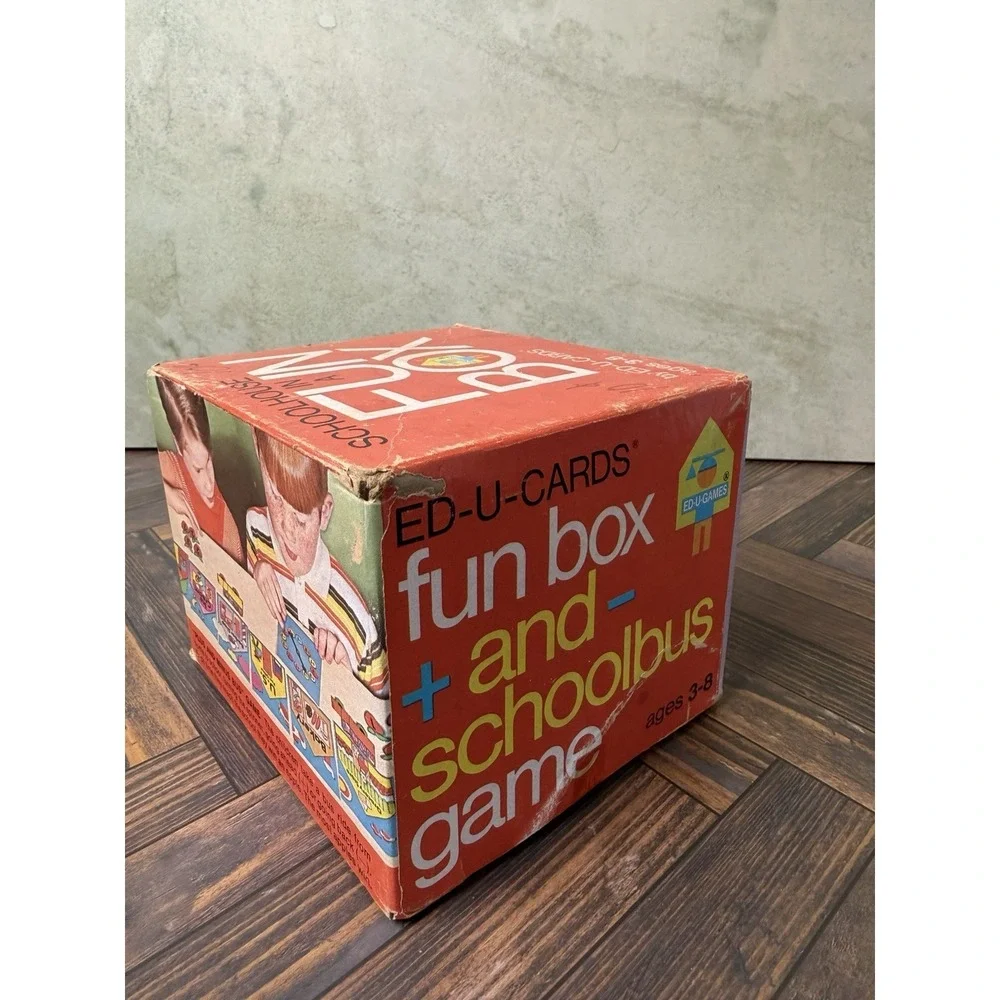 Vintage 1969 Ed-U-Cards Fun Box Plus and Minus Schoolbus Game